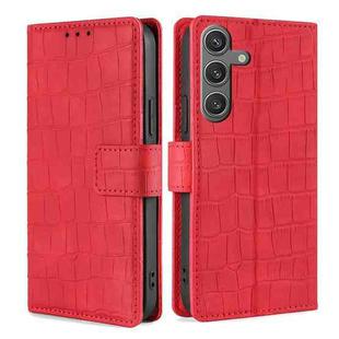 For Samsung Galaxy S25 5G Skin Feel Crocodile Magnetic Clasp Leather Phone Case(Red)