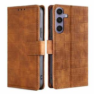 For Samsung Galaxy S25+ 5G Skin Feel Crocodile Magnetic Clasp Leather Phone Case(Brown)