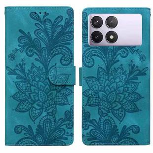 For Redmi K70E / Poco X6 Pro Lace Floral Embossed Magnetic Buckle PU Phone Case With Wrist Strap(Green)