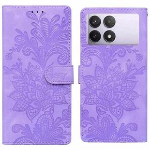 For Redmi K70E / Poco X6 Pro Lace Floral Embossed Magnetic Buckle PU Phone Case With Wrist Strap(Purple)