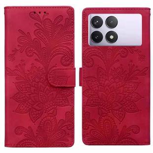 For Redmi K70E / Poco X6 Pro Lace Floral Embossed Magnetic Buckle PU Phone Case With Wrist Strap(Red)