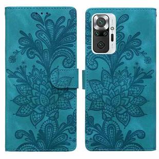 For Redmi Note 10 Pro 4G Lace Floral Embossed Magnetic Buckle PU Phone Case With Wrist Strap(Green)