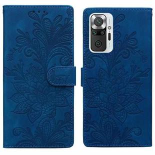 For Redmi Note 10 Pro 4G Lace Floral Embossed Magnetic Buckle PU Phone Case With Wrist Strap(Blue)