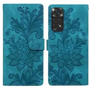 For Redmi Note 11 Global Lace Floral Embossed Magnetic Buckle PU Phone Case With Wrist Strap(Green)