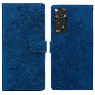 For Redmi Note 11 Global Lace Floral Embossed Magnetic Buckle PU Phone Case With Wrist Strap(Blue)