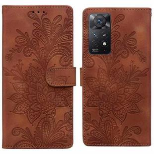 For Redmi Note 11 Pro 5G Lace Floral Embossed Magnetic Buckle PU Phone Case With Wrist Strap(Brown)