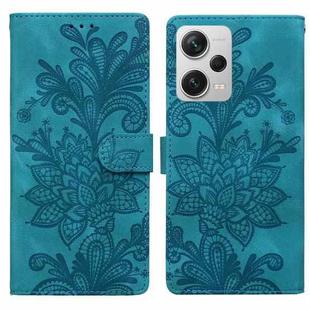 For Redmi Note 12 Pro+ 5G Global Lace Floral Embossed Magnetic Buckle PU Phone Case With Wrist Strap(Green)