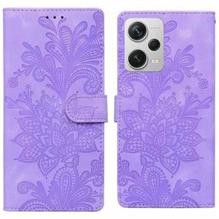 For Redmi Note 12 Pro+ 5G Global Lace Floral Embossed Magnetic Buckle PU Phone Case With Wrist Strap(Purple)