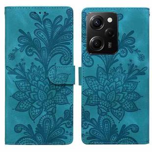 For Redmi Note 12 Pro 5G Global Lace Floral Embossed Magnetic Buckle PU Phone Case With Wrist Strap(Green)