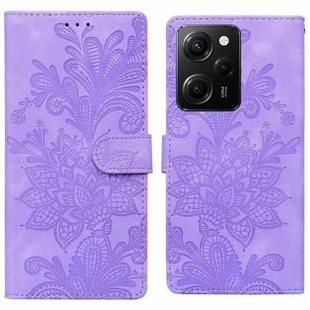 For Redmi Note 12 Pro 5G Global Lace Floral Embossed Magnetic Buckle PU Phone Case With Wrist Strap(Purple)