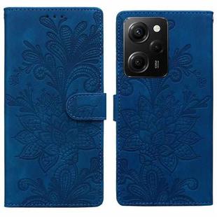 For Redmi Note 12 Pro 5G Global Lace Floral Embossed Magnetic Buckle PU Phone Case With Wrist Strap(Blue)