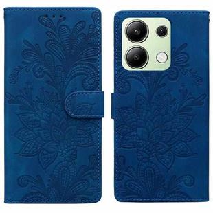 For Redmi Note 13 4G Lace Floral Embossed Magnetic Buckle PU Phone Case With Wrist Strap(Blue)