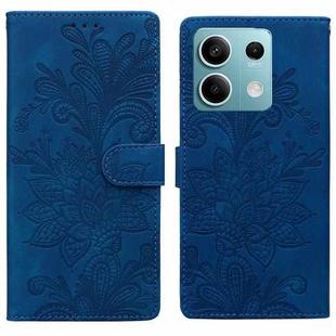 For Redmi Note 13 5G Lace Floral Embossed Magnetic Buckle PU Phone Case With Wrist Strap(Blue)