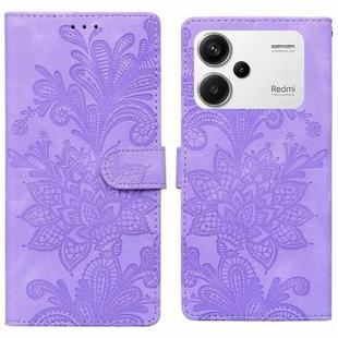 For Redmi Note 13 Pro+ Lace Floral Embossed Magnetic Buckle PU Phone Case With Wrist Strap(Purple)