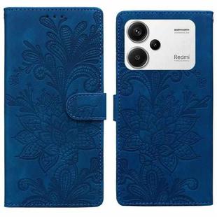 For Redmi Note 13 Pro+ Lace Floral Embossed Magnetic Buckle PU Phone Case With Wrist Strap(Blue)