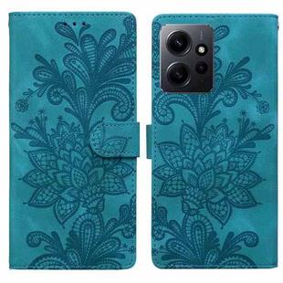 For Redmi Note 12 4G Global Lace Floral Embossed Magnetic Buckle PU Phone Case With Wrist Strap(Green)