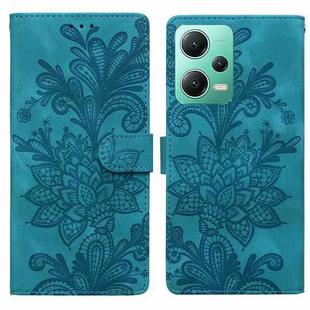 For Redmi Note 12 5G Global Lace Floral Embossed Magnetic Buckle PU Phone Case With Wrist Strap(Green)