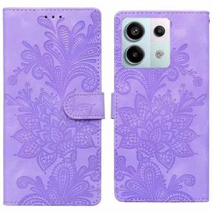 For Redmi Note 13 Pro 4G Lace Floral Embossed Magnetic Buckle PU Phone Case With Wrist Strap(Purple)