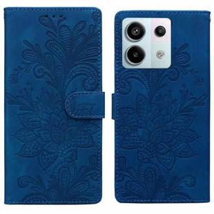 For Redmi Note 13 Pro 5G Lace Floral Embossed Magnetic Buckle PU Phone Case With Wrist Strap(Blue)