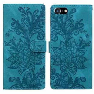 For iPhone 6 Plus / 7 Plus / 8 Plus Lace Floral Embossed Magnetic Buckle PU Phone Case With Wrist Strap(Green)