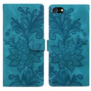 For iPhone 6 / 7 / SE 2022 Lace Floral Embossed Magnetic Buckle PU Phone Case With Wrist Strap(Green)