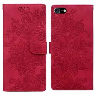 For iPhone 6 / 7 / SE 2022 Lace Floral Embossed Magnetic Buckle PU Phone Case With Wrist Strap(Red)
