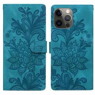 For iPhone 12 Pro Lace Floral Embossed Magnetic Buckle PU Phone Case With Wrist Strap(Green)