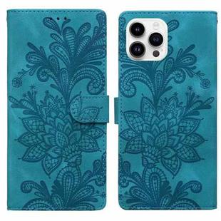 For iPhone 14 Pro Lace Floral Embossed Magnetic Buckle PU Phone Case With Wrist Strap(Green)