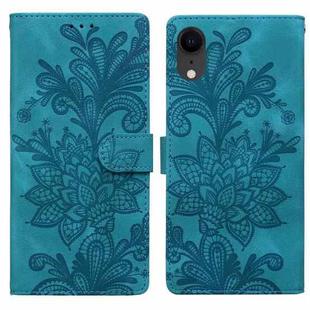 For iPhone XR Lace Floral Embossed Magnetic Buckle PU Phone Case With Wrist Strap(Green)