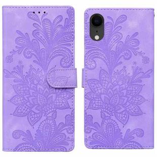 For iPhone XR Lace Floral Embossed Magnetic Buckle PU Phone Case With Wrist Strap(Purple)