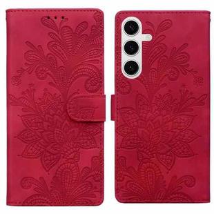 For Samsung Galaxy S25+ 5G Lace Floral Embossed Magnetic Buckle PU Phone Case With Wrist Strap(Red)