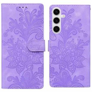 For Samsung Galaxy S24 5G Lace Floral Embossed Magnetic Buckle PU Phone Case With Wrist Strap(Purple)