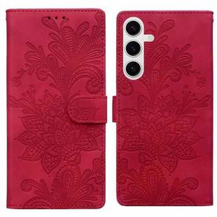 For Samsung Galaxy S24 5G Lace Floral Embossed Magnetic Buckle PU Phone Case With Wrist Strap(Red)