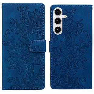 For Samsung Galaxy S24 5G Lace Floral Embossed Magnetic Buckle PU Phone Case With Wrist Strap(Blue)