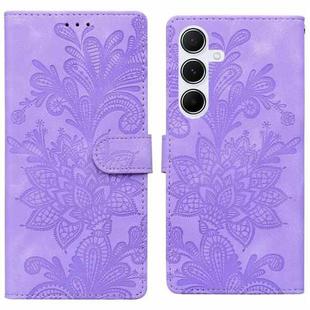 For Samsung Galaxy S23 FE 5G Lace Floral Embossed Magnetic Buckle PU Phone Case With Wrist Strap(Purple)