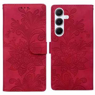 For Samsung Galaxy S23 FE 5G Lace Floral Embossed Magnetic Buckle PU Phone Case With Wrist Strap(Red)