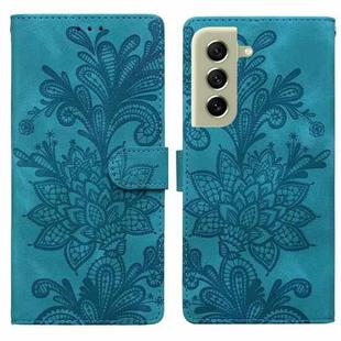 For Samsung Galaxy S21 5G Lace Floral Embossed Magnetic Buckle PU Phone Case With Wrist Strap(Green)