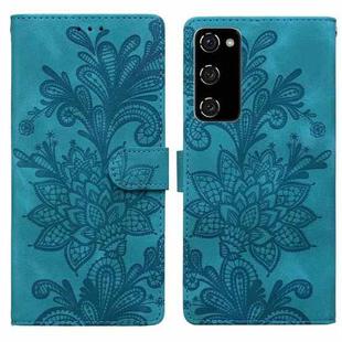 For Samsung Galaxy S20 FE Lace Floral Embossed Magnetic Buckle PU Phone Case With Wrist Strap(Green)