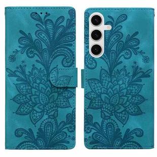 For Samsung Galaxy S25 5G Lace Floral Embossed Magnetic Buckle PU Phone Case With Wrist Strap(Green)