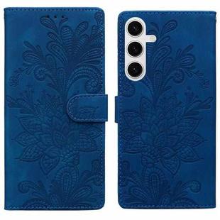 For Samsung Galaxy S25 5G Lace Floral Embossed Magnetic Buckle PU Phone Case With Wrist Strap(Blue)