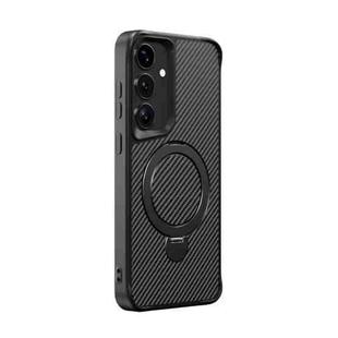 For Samsung Galaxy S25 / S24 5G Carbon Fiber Texture 360 MagSafe Holder Phone Case(Black)