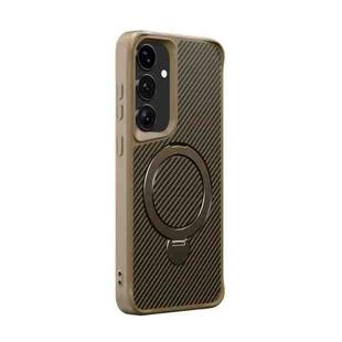 For Samsung Galaxy S25+ / S24+ 5G Carbon Fiber Texture 360 MagSafe Holder Phone Case(Desert Gold)