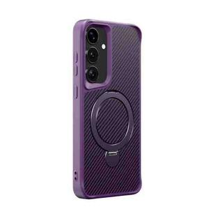 For Samsung Galaxy S25+ / S24+ 5G Carbon Fiber Texture 360 MagSafe Holder Phone Case(Purple)