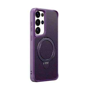 For Samsung Galaxy S24 Ultra 5G Carbon Fiber Texture 360 MagSafe Holder Phone Case(Purple)