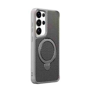 For Samsung Galaxy S24 Ultra 5G Carbon Fiber Texture 360 MagSafe Holder Phone Case(Titanium Gray)