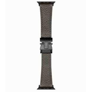 For Apple Watch 46mm / 49mm / 45mm / 44mm Magnetic Parachute Buckle Litchi Genuine Leather Watch Band(Grey)