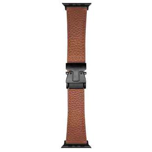 For Apple Watch 46mm / 49mm / 45mm / 44mm Magnetic Parachute Buckle Litchi Genuine Leather Watch Band(Brown)