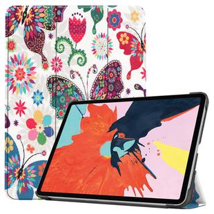 For iPad Air 11 2024 / 2022 / 2020 10.9 Colored Drawing Horizontal Flip Leather Case with Three-folding Holder & Sleep / Wake-up Function(Colorful Butterfly)