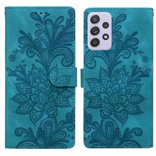 For Samsung Galaxy A53 5G Lace Floral Embossed Magnetic Buckle PU Phone Case With Wrist Strap(Green)