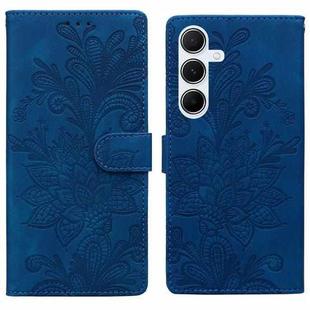 For Samsung Galaxy A55 5G Lace Floral Embossed Magnetic Buckle PU Phone Case With Wrist Strap(Blue)